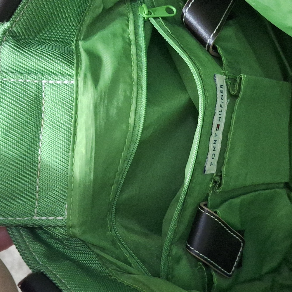 Vintage Tommy Hilfiger canvas handbag purse - green/brown leather - Picture 11 of 16